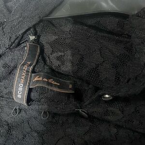 BCBGMaxAzria Black Lace Button-Up Top